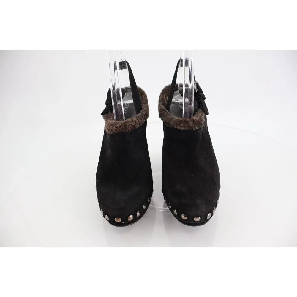 Stuart Weitzman Clogger Mules Women's Size 5.5 Black Wedge Platform Suede Fur